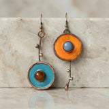 Винтидж асиметрични обеци с графит в старо бронзово