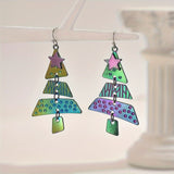 Обесени обеци във форма на коледно дърво от смесен метал