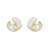 Луксозни обеци с бяла опал и перли в злато