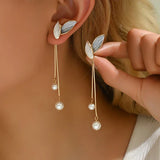 Елегантни обеци с форма на листа с перли