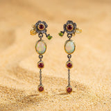 Бохо обеци с опал и червена циркония