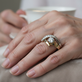 Винтидж неправилен пръстен в златно и сребърно с цирконий