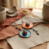 Винтидж асиметрични обеци с графит в старо бронзово