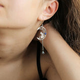 Бохо обеци от синя циркония с котка от сребро