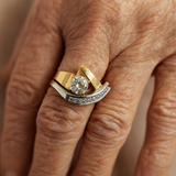 Винтидж неправилен пръстен в златно и сребърно с цирконий