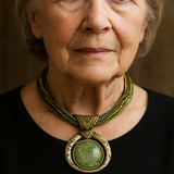 Винтидж колиета с етнически висулки от зелено стъкло