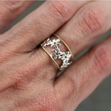 Златен пръстен с сребърни листа