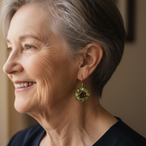 Винтидж Обеци с Кръгла Форма и Зелени и Червени Кристали