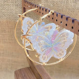 Винтидж бели пеперудени обеци с халка