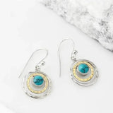 Бохо обеци Сатурн с тюркоазен камък в сребро и злато