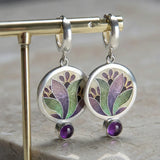 Бохо обеци с лилави кристали от сребро