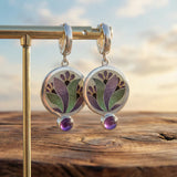 Бохо обеци с лилави кристали от сребро