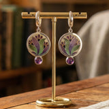 Бохо обеци с лилави кристали от сребро