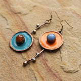 Винтидж асиметрични обеци с графит в старо бронзово